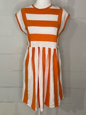Boden Orange and White Striped Cotton Dress